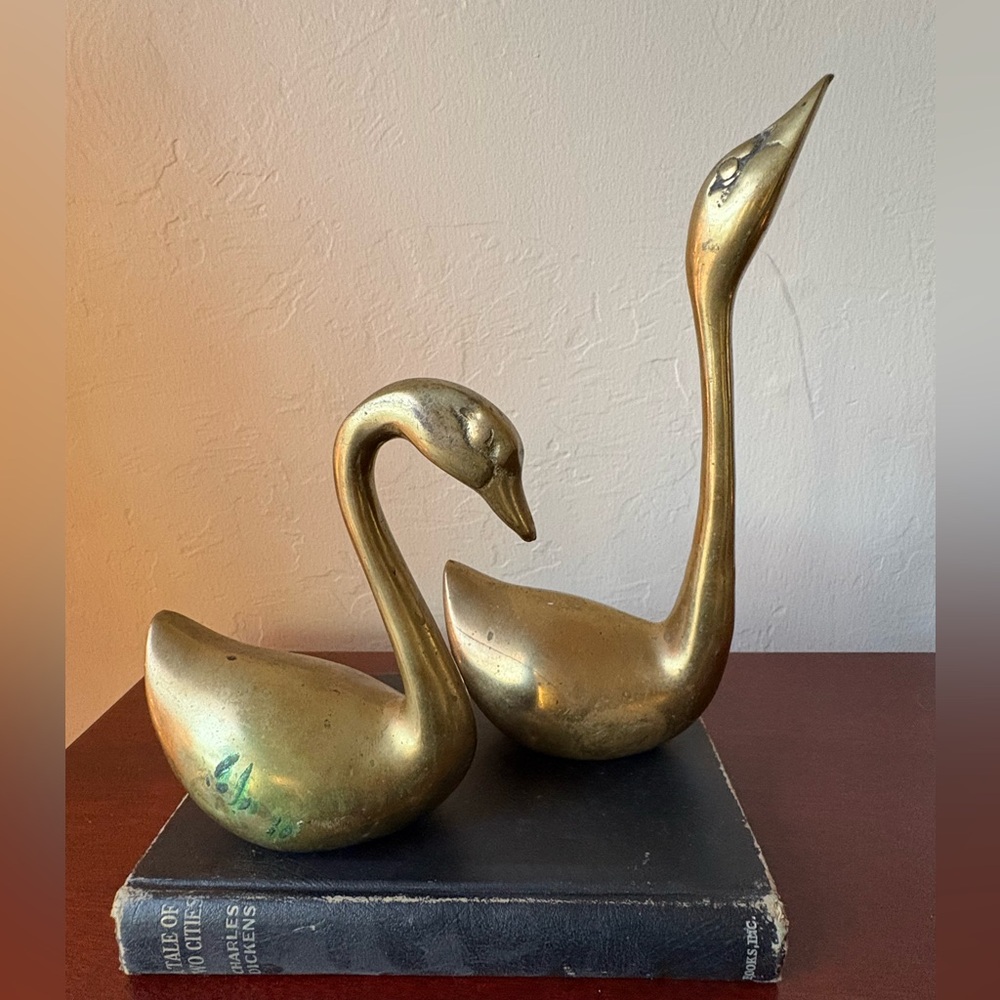 Vintage Pair of Brass Swans
